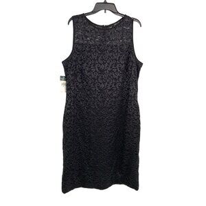 Ralph Lauren Evening Black Lace SL Dress Size 18 Stretch Sheath Sparkle 7618